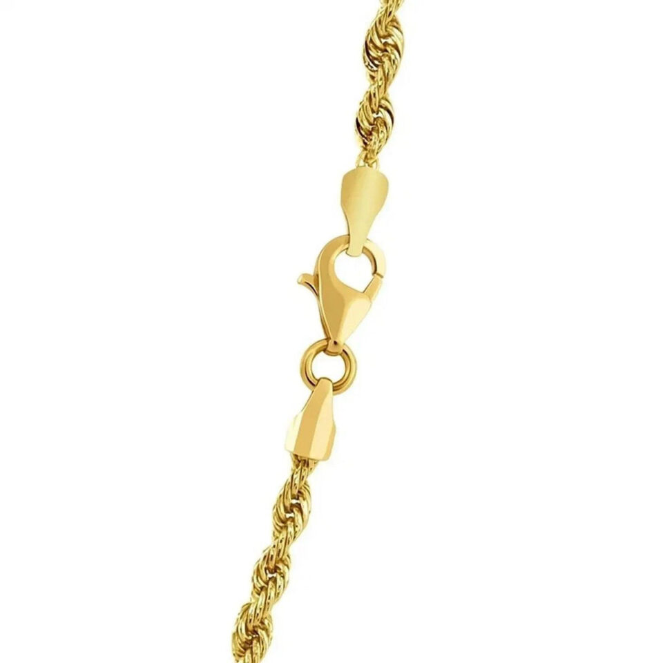 3 mm solid diamond-cut rope chain in solid 14K yellow gold, view 9