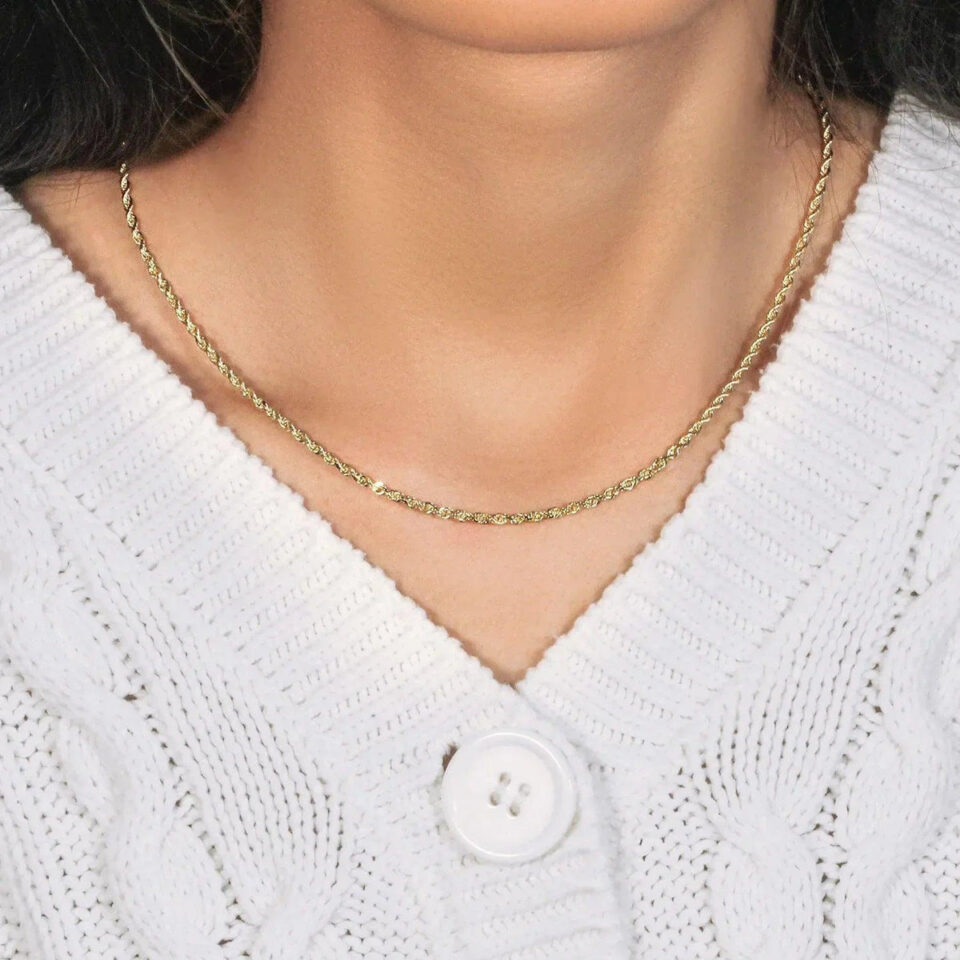 2.5 mm solid diamond-cut rope chain in solid 10K yellow gold, view 9