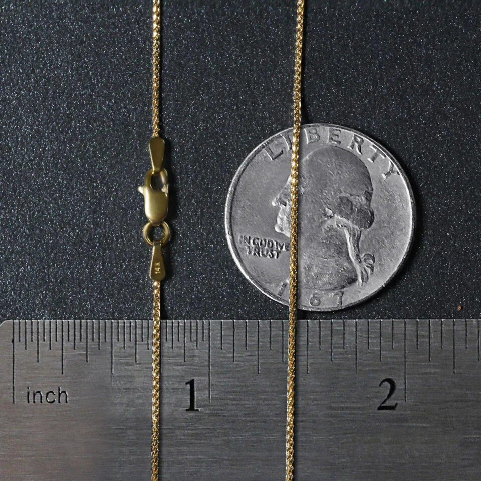 1 mm diamond-cut round wheat chain in solid 14K yellow gold, view 7