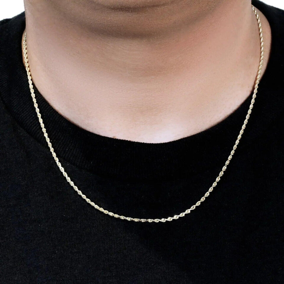 2 mm solid diamond-cut rope chain in solid 10K yellow gold, view 11