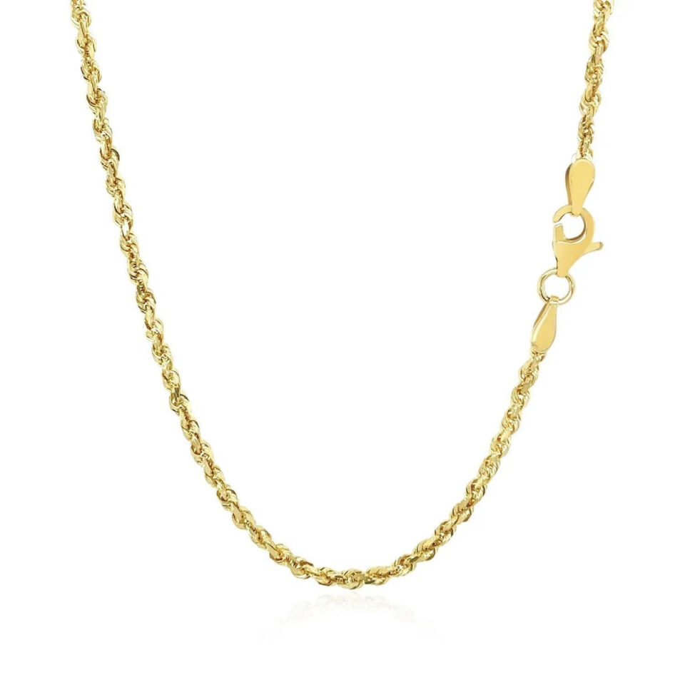 2 mm solid diamond-cut rope chain in solid 10K yellow gold, view 3
