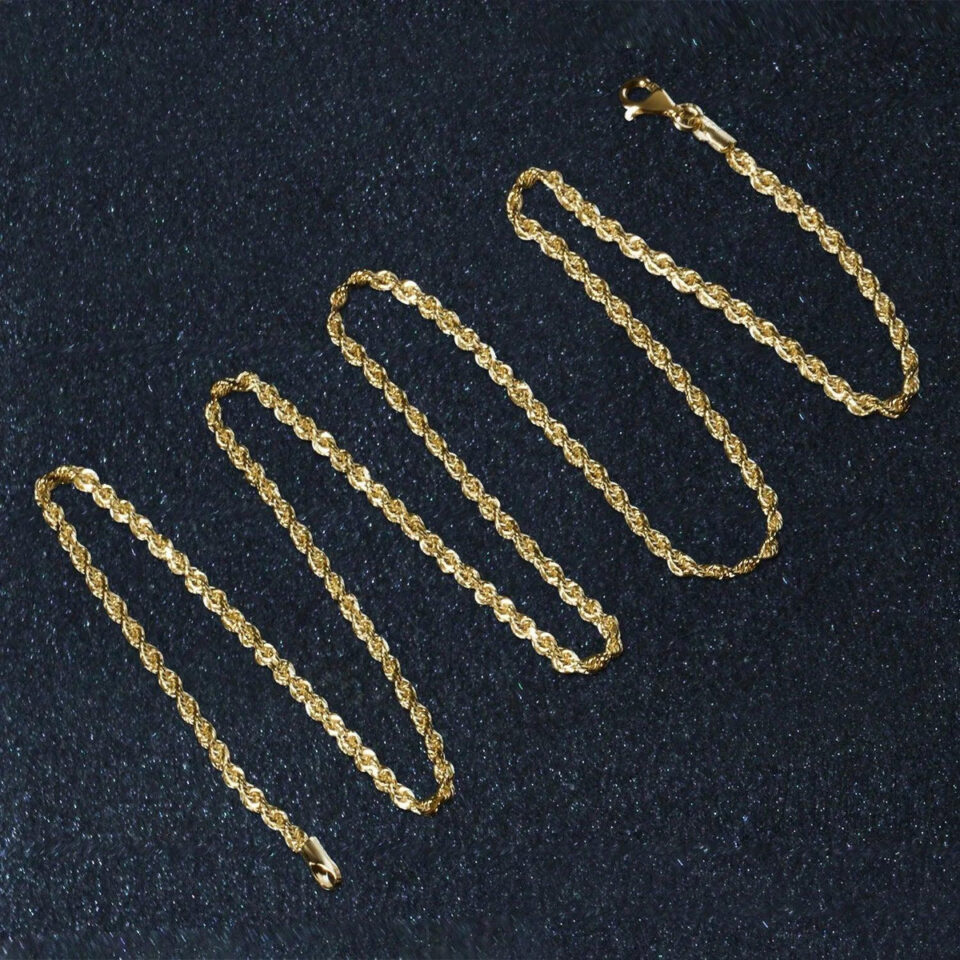 2 mm solid diamond-cut rope chain in solid 10K yellow gold, view 5