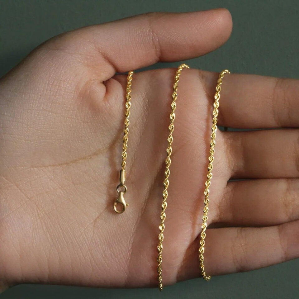 1.80mm rope chain in solid 10K yellow gold, view 8