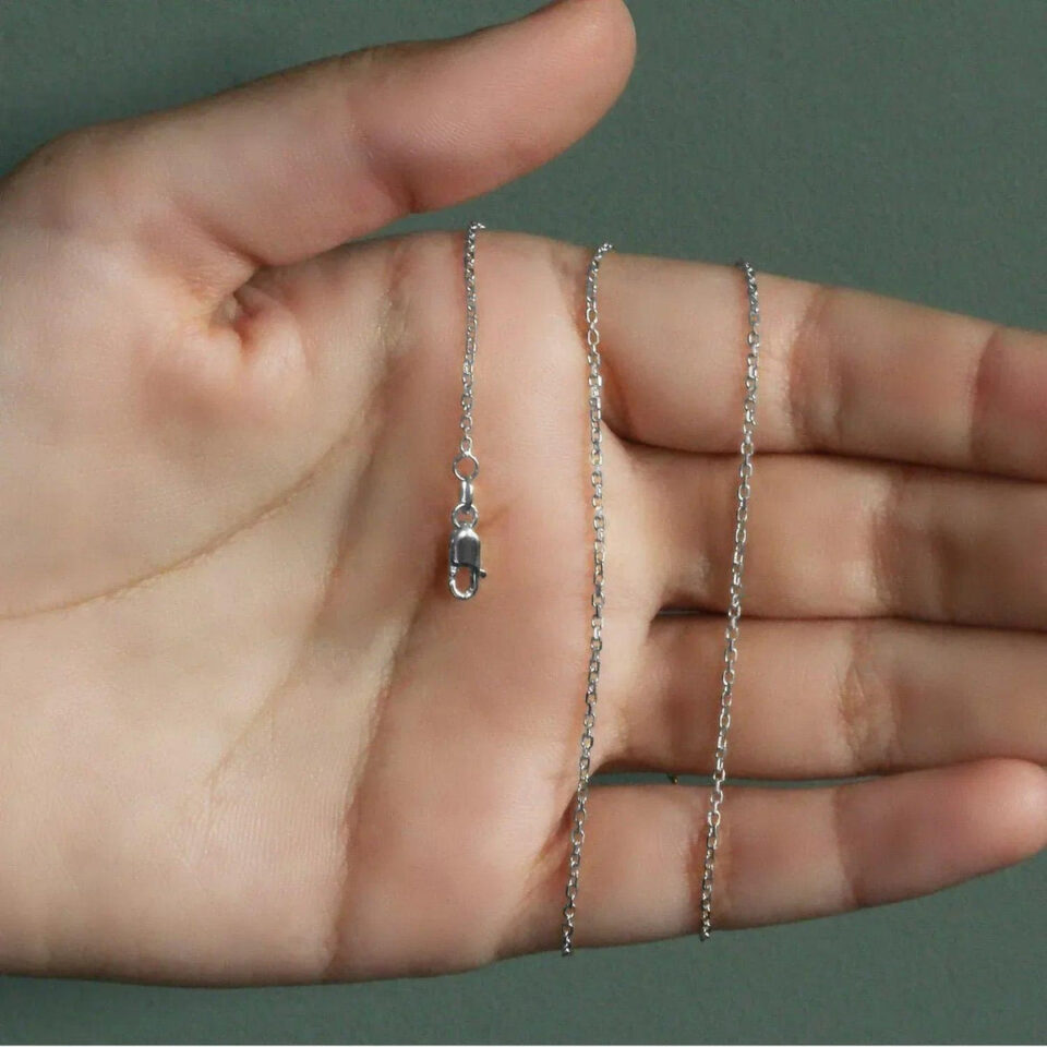 14K White Gold Diamond-Cut Cable Link Chain, 1.3 mm