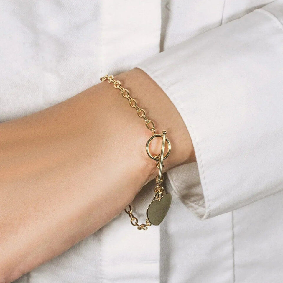 4.80mm heart bracelet in solid 14K yellow gold, view 9