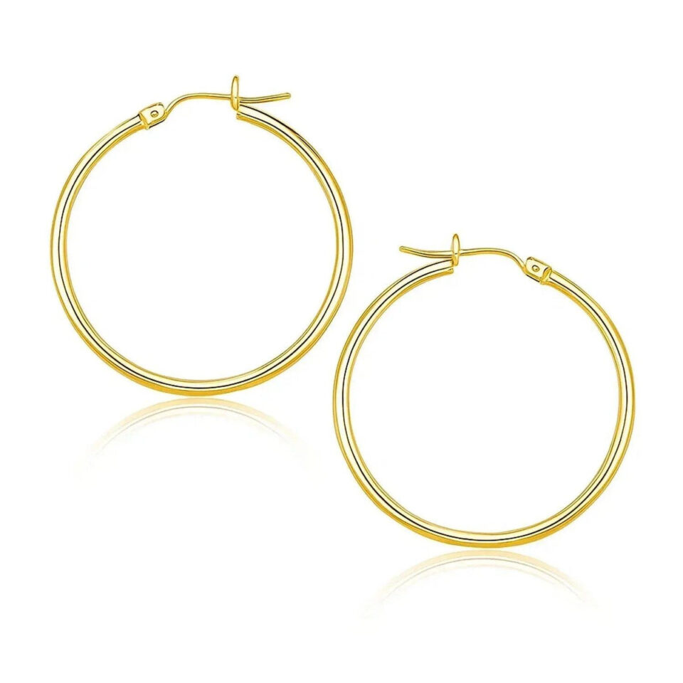 1.5x25mm polished hoop earrings in solid 14K yellow gold