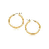2 × 15 mm fancy diamond-cut slender small hoop earrings in solid 14K yellow gold