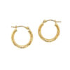2 × 15 mm fancy diamond-cut slender small hoop earrings in solid 14K yellow gold, view 2
