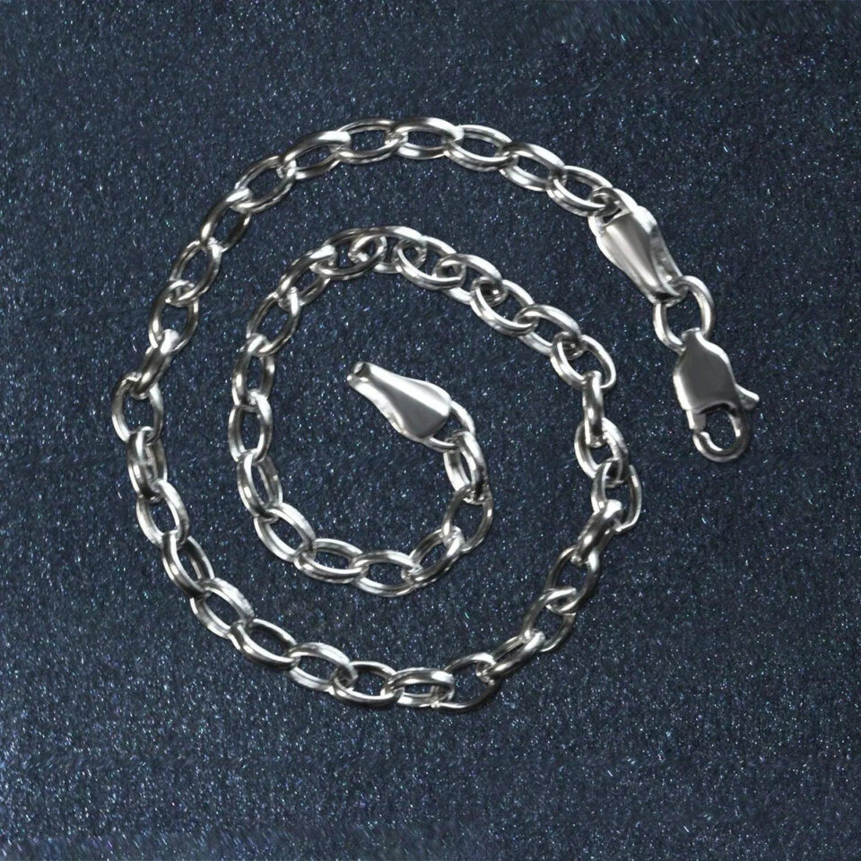 14K White Gold Rolo Oval Bracelet
