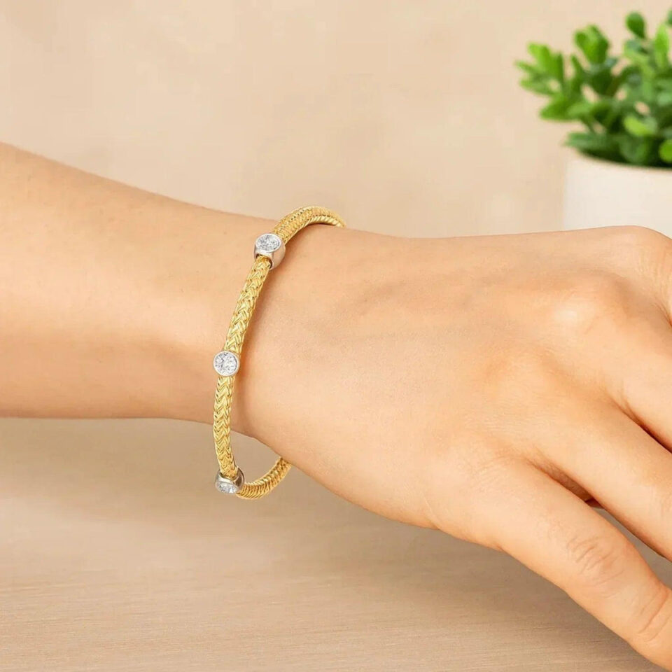 Station lab-grown diamond bracelet in solid 14K two-tone gold, view 5