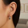 14K White Gold Polished Hoop Earrings 3x15mm