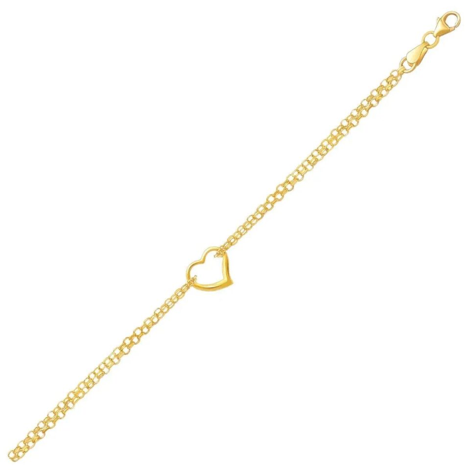 Station Heart Anklet, 14K Yellow Gold
