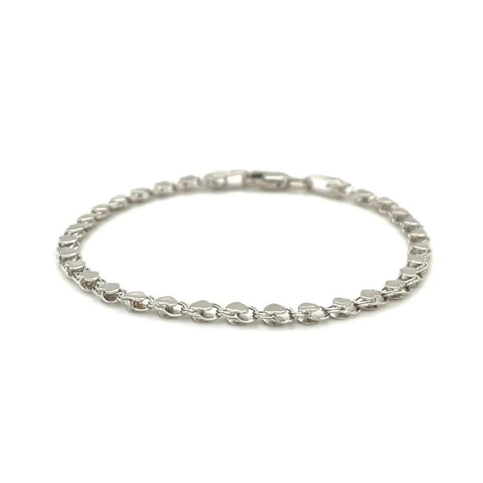 14K White Gold Heart Bracelet