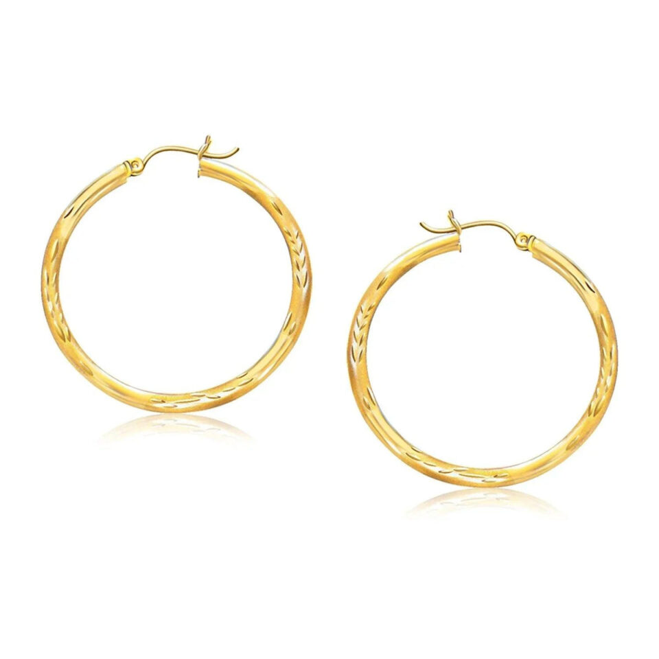 14K Yellow Gold Hoop Earrings 3x35mm
