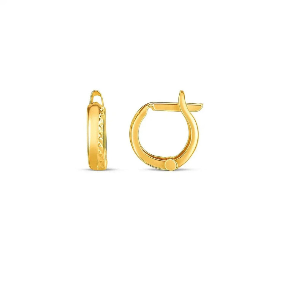 14K Yellow Gold Textured Huggie Earrings 3x10mm