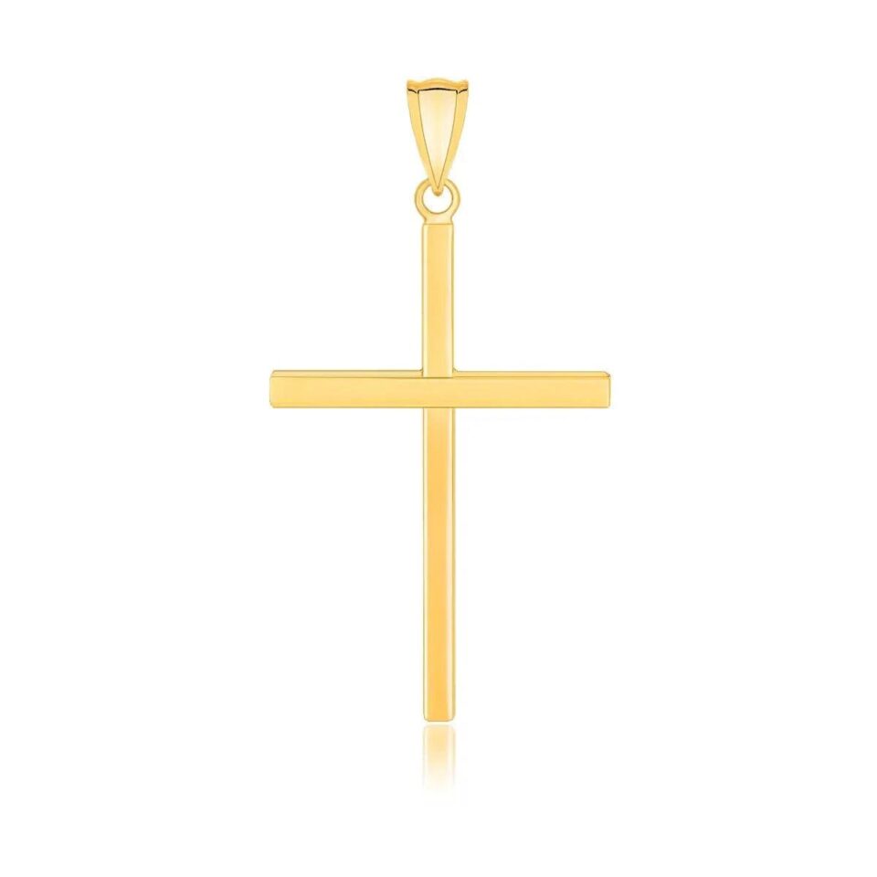 14K Yellow Gold Polished Cross Pendant Flat