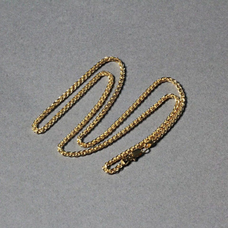 14K Yellow Gold Wheat Round Chain