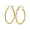 25 mm slender hoop diamond-cut earrings in solid 14K yellow gold, view 2