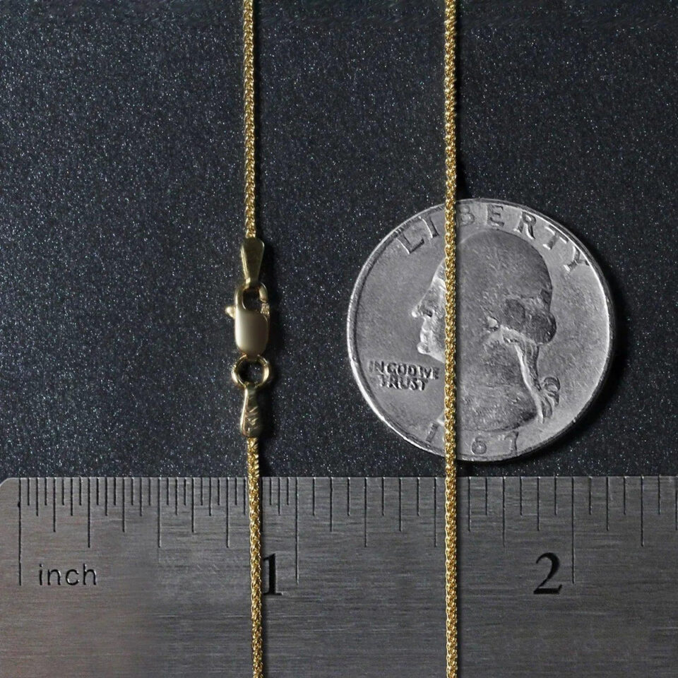 14K Yellow Gold Round Wheat Chain, 1 mm