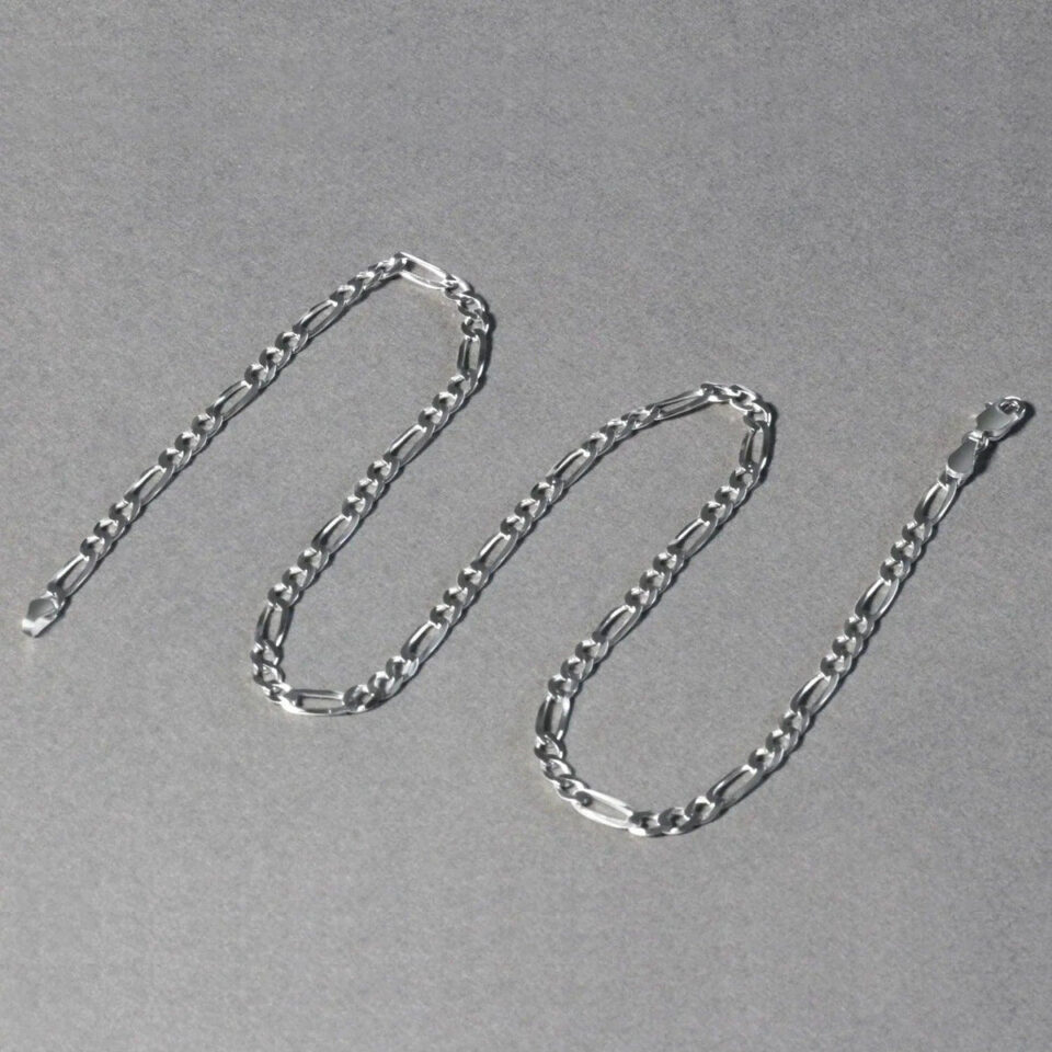 3.80mm figaro chain in solid 14K white gold, view 5