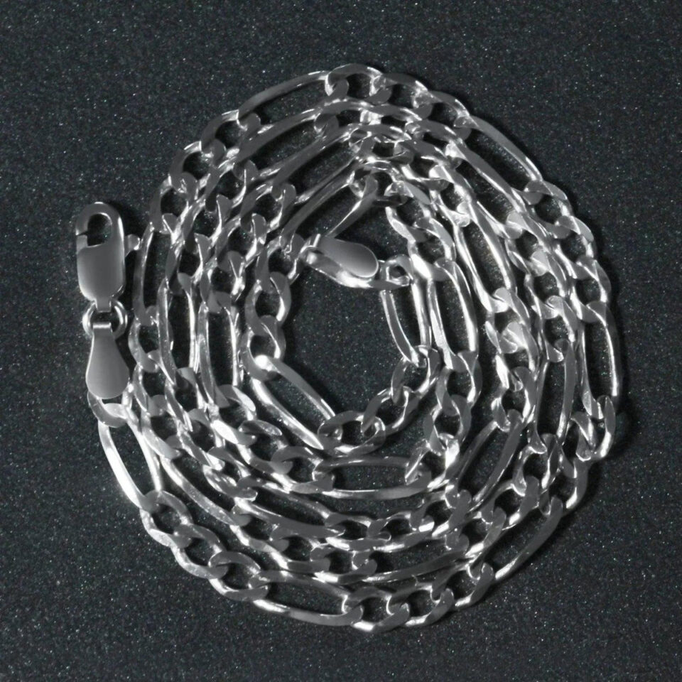3.80mm figaro chain in solid 14K white gold, view 6