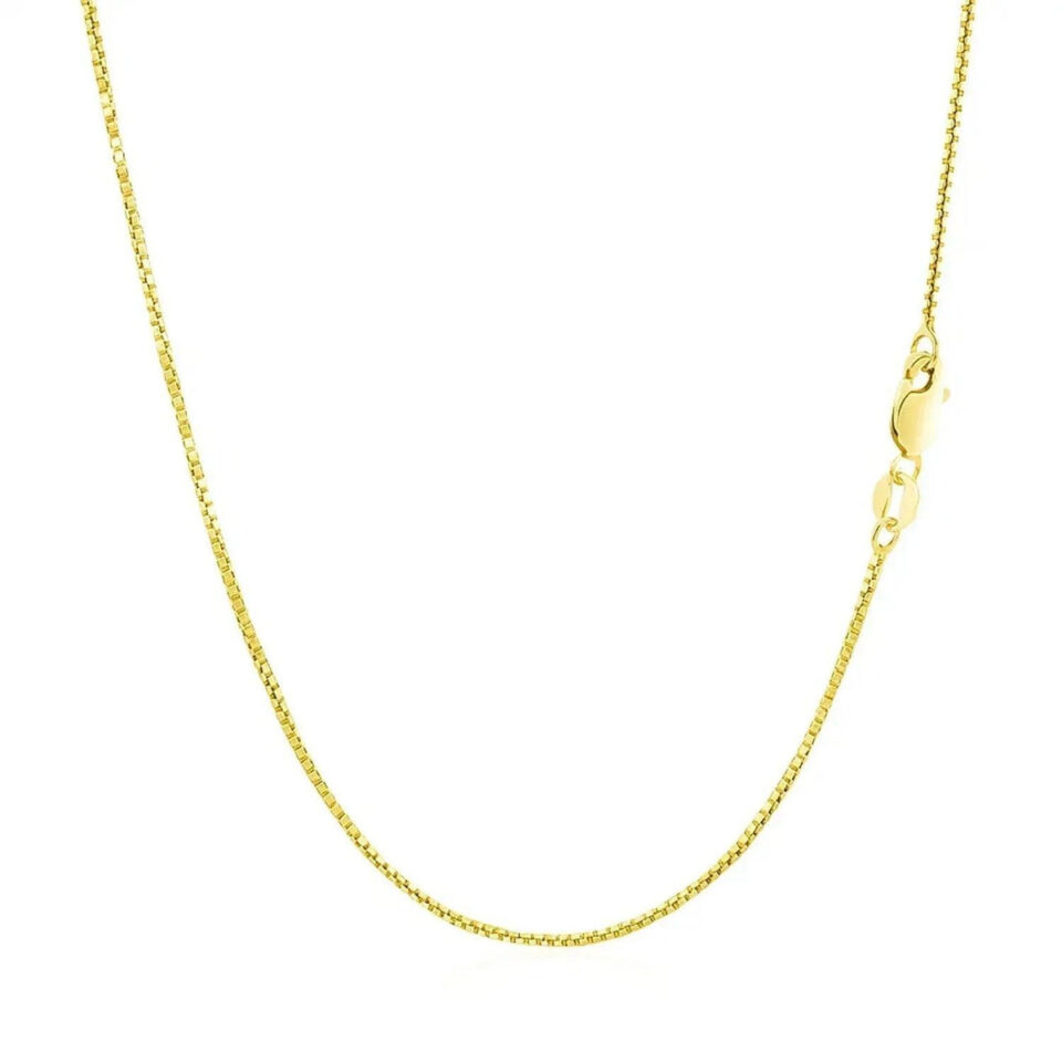1 mm octagonal box chain in solid 14K yellow gold, view 3