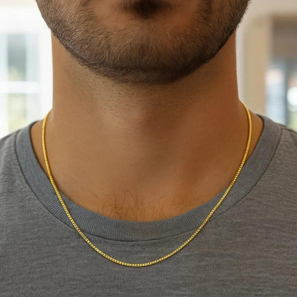 1 mm octagonal box chain in solid 14K yellow gold, view 7