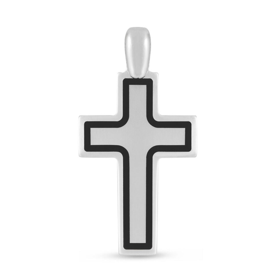 Sterling Silver, Rhodium Plated Cross Black