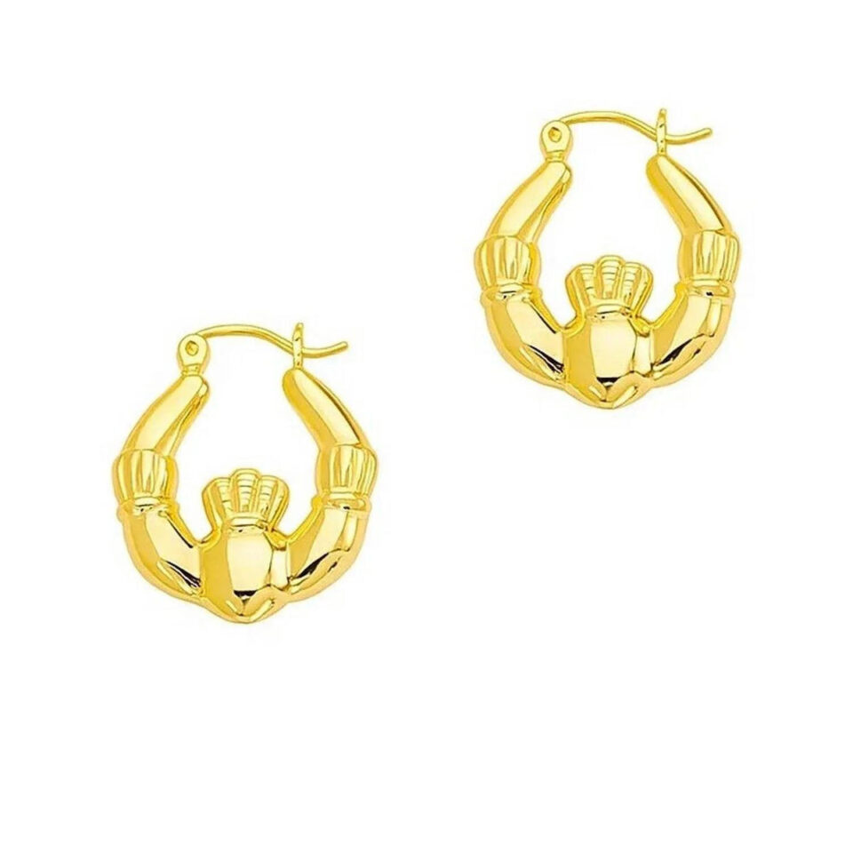 Claddagh hoop earrings in solid 14K yellow gold