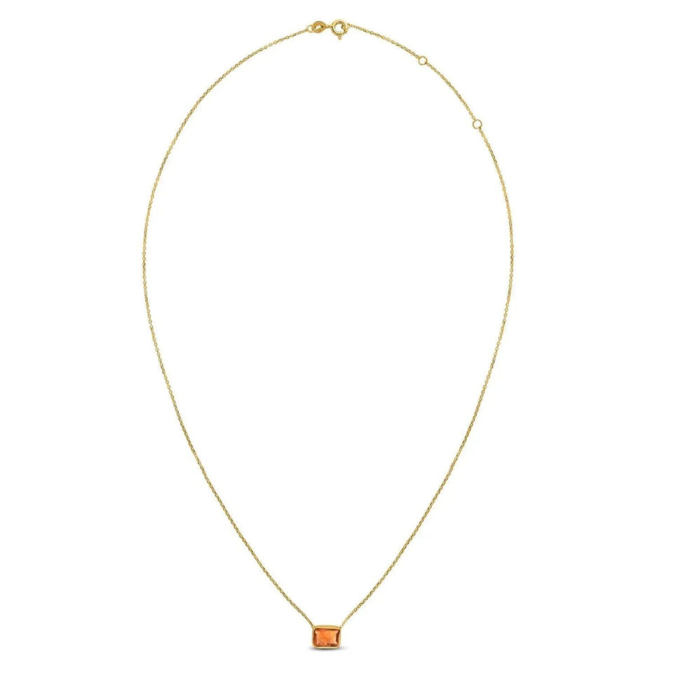 14K Yellow Gold Emerald Cut Necklace Citrine