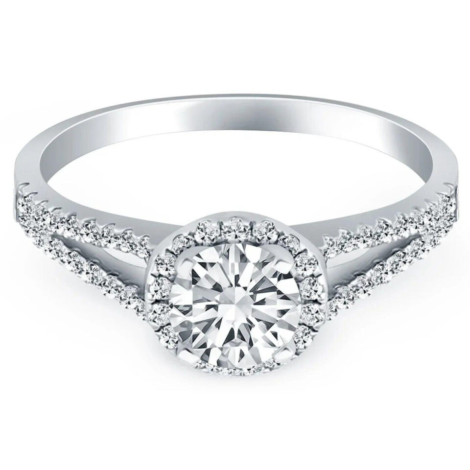 14K White Gold Halo Lab-Grown Diamond Engagement Ring Split