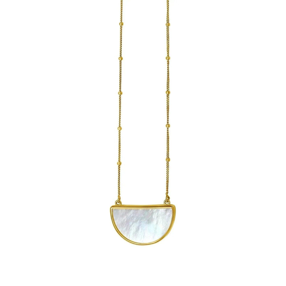 14K Yellow Gold Moon Mother Of Pearl Necklace