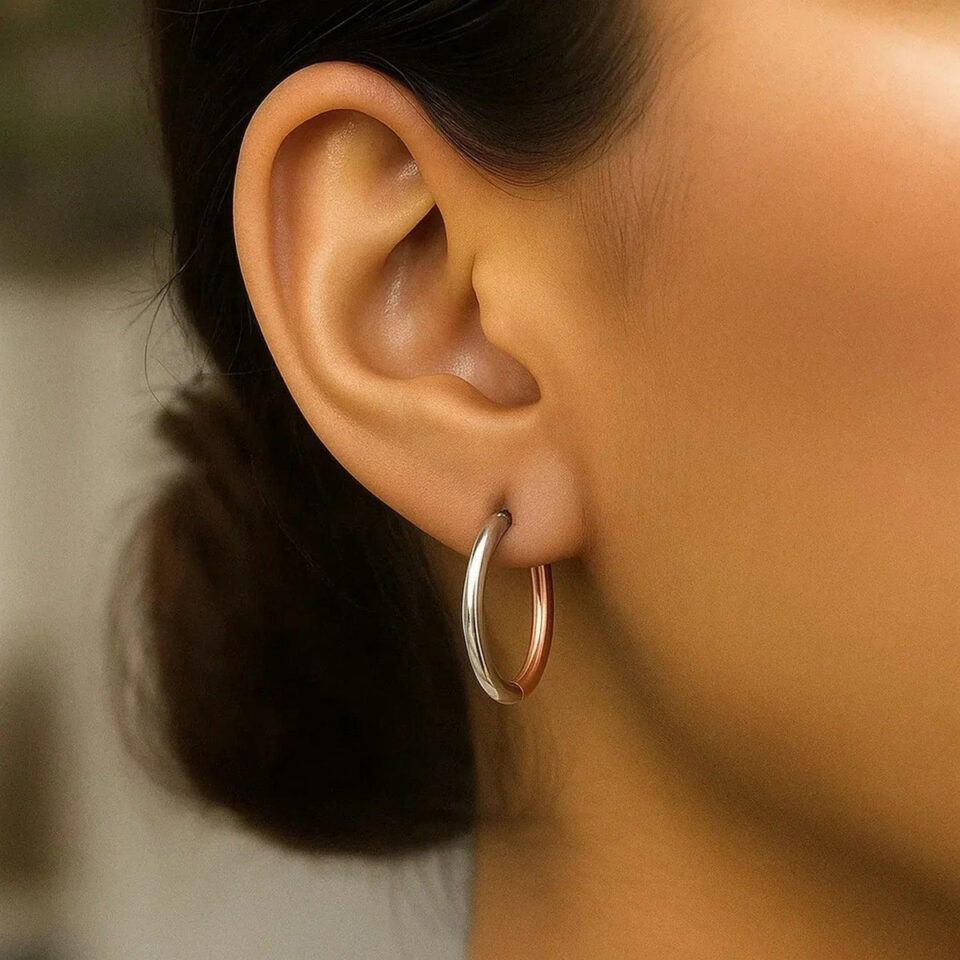 14K Rose And White Gold Hoop Earrings