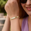 Nature inspired clover bracelet in solid 14K yellow gold, view 4