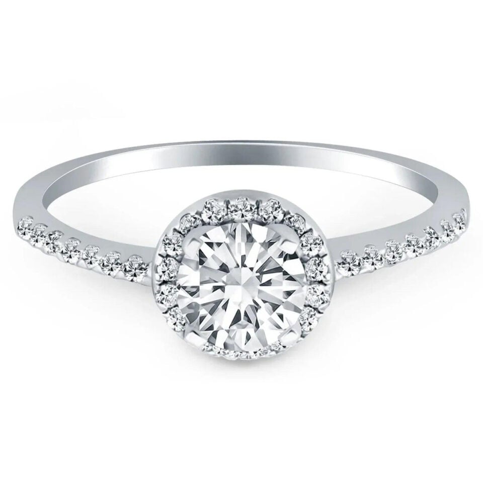 14K White Gold Halo Lab-Grown Diamond Engagement Collar