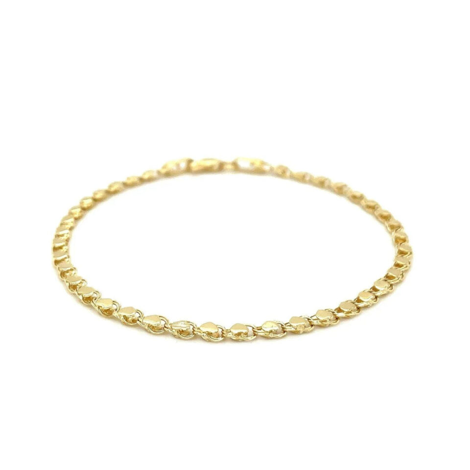 14K Yellow Gold Heart Bracelet 3.00mm