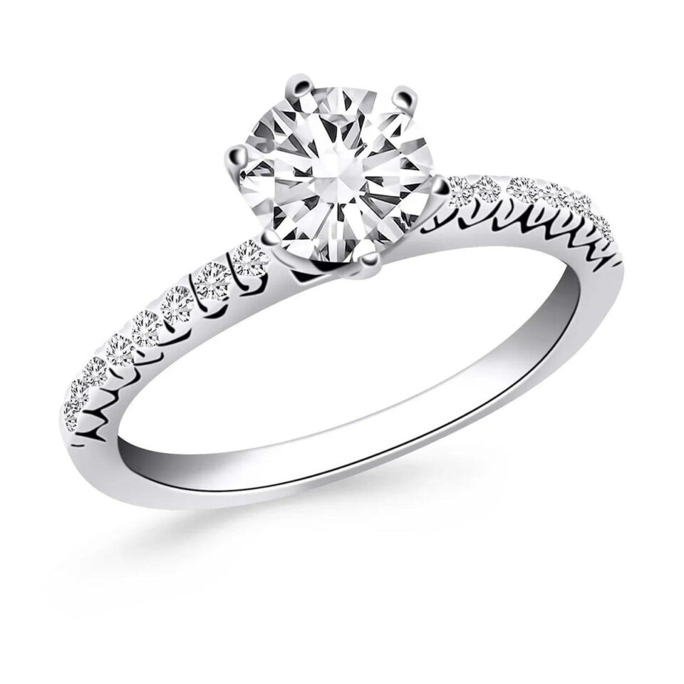14K White Gold Lab-Grown Diamond Engagement Ring Fishtail