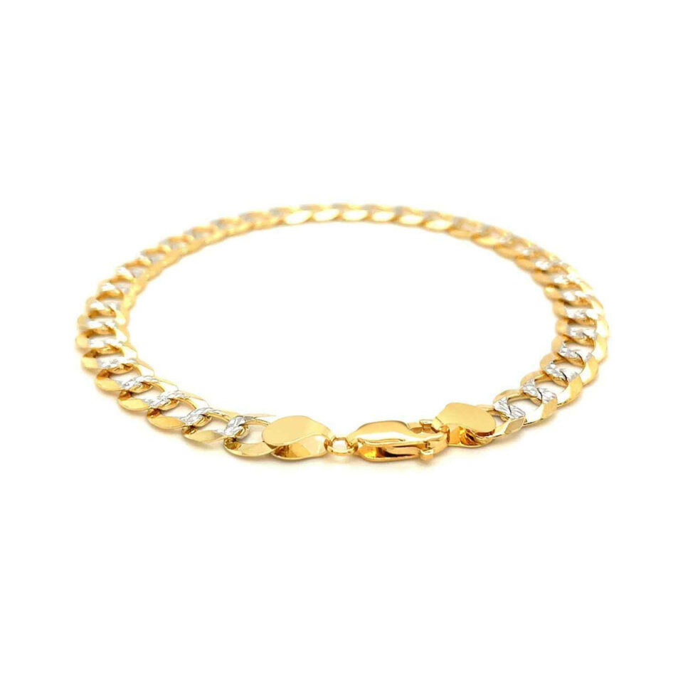 14K Two-Tone Gold Pave Curb Bracelet 7.00mm