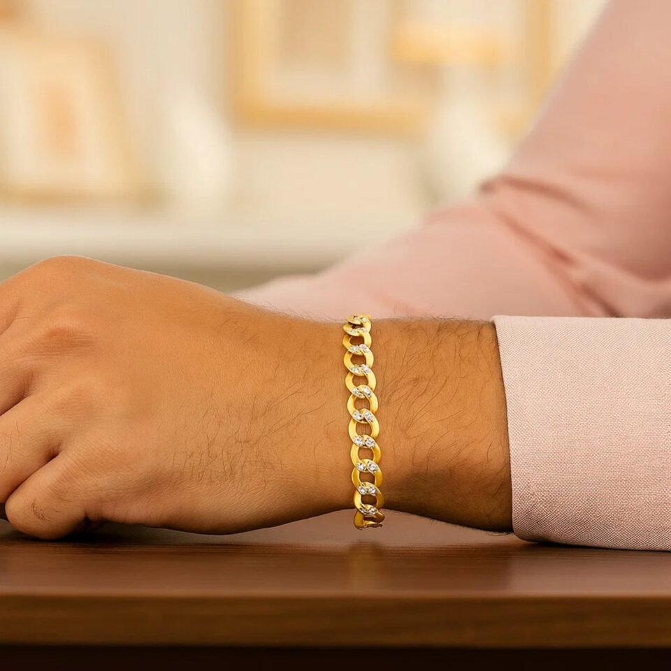 14K Two-Tone Gold Pave Curb Bracelet 7.00mm