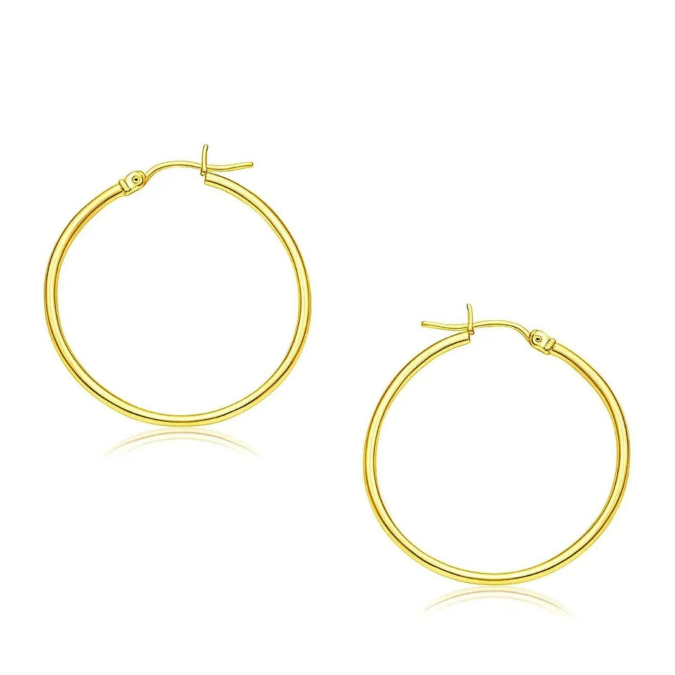 14K Yellow Gold Polished Hoop Earrings 2x30mm