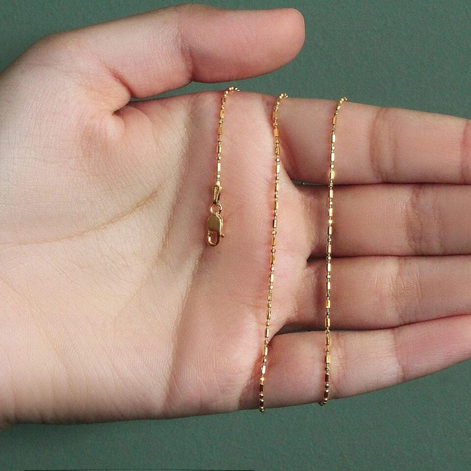 14K Yellow Gold Diamond-Cut Alternating Bead Chain, 1.1 mm