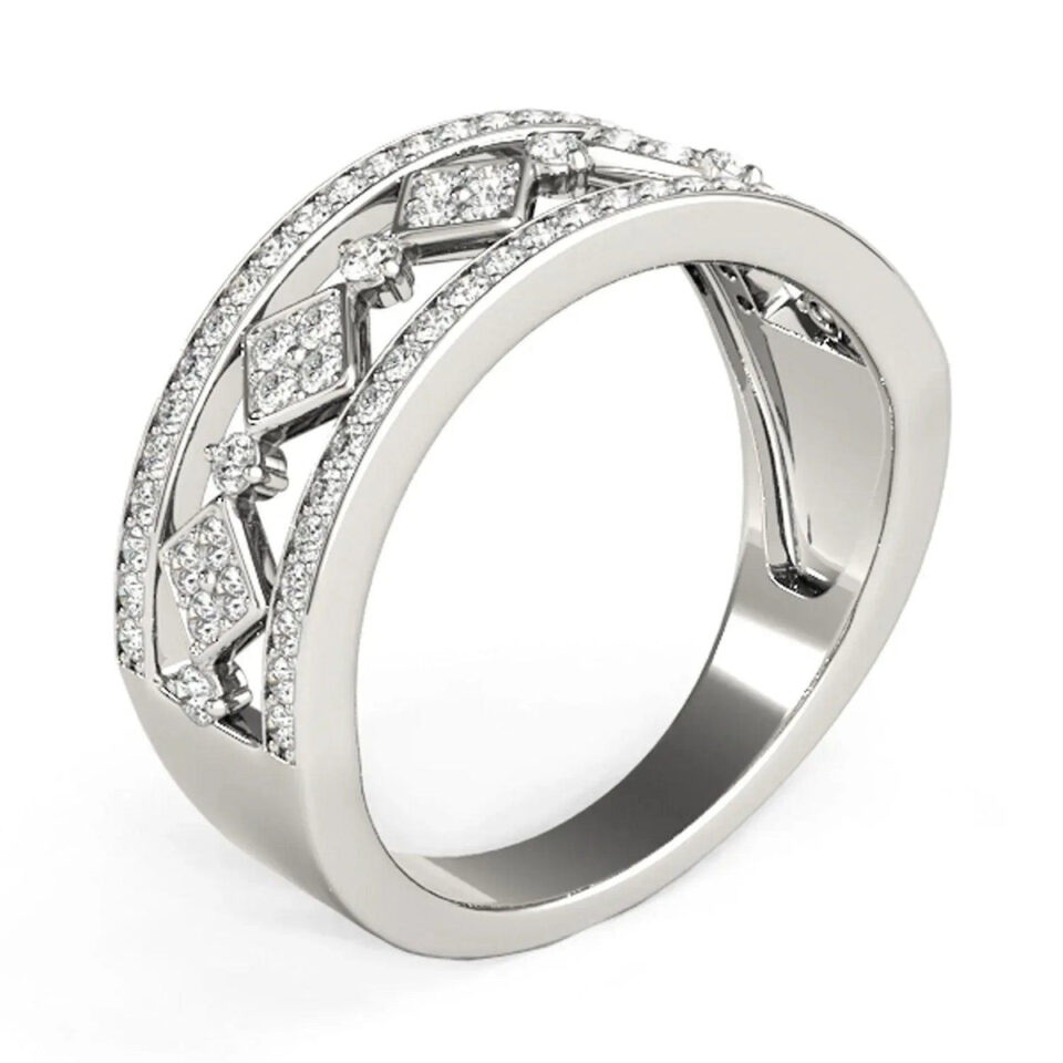 1/2 ct tw lab-grown diamond studded square motif ring in solid 14K white gold, view 4