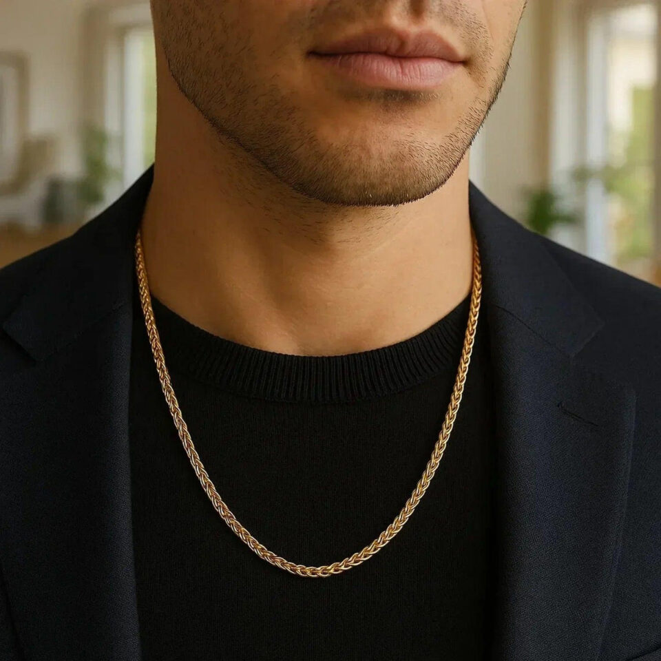 3.20mm wheat chain in solid 14K yellow gold, view 12
