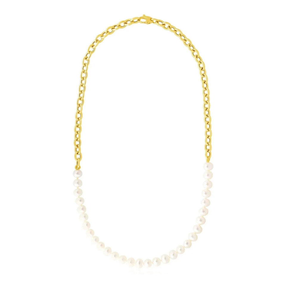 14K Yellow Gold Oval Pearl Necklace