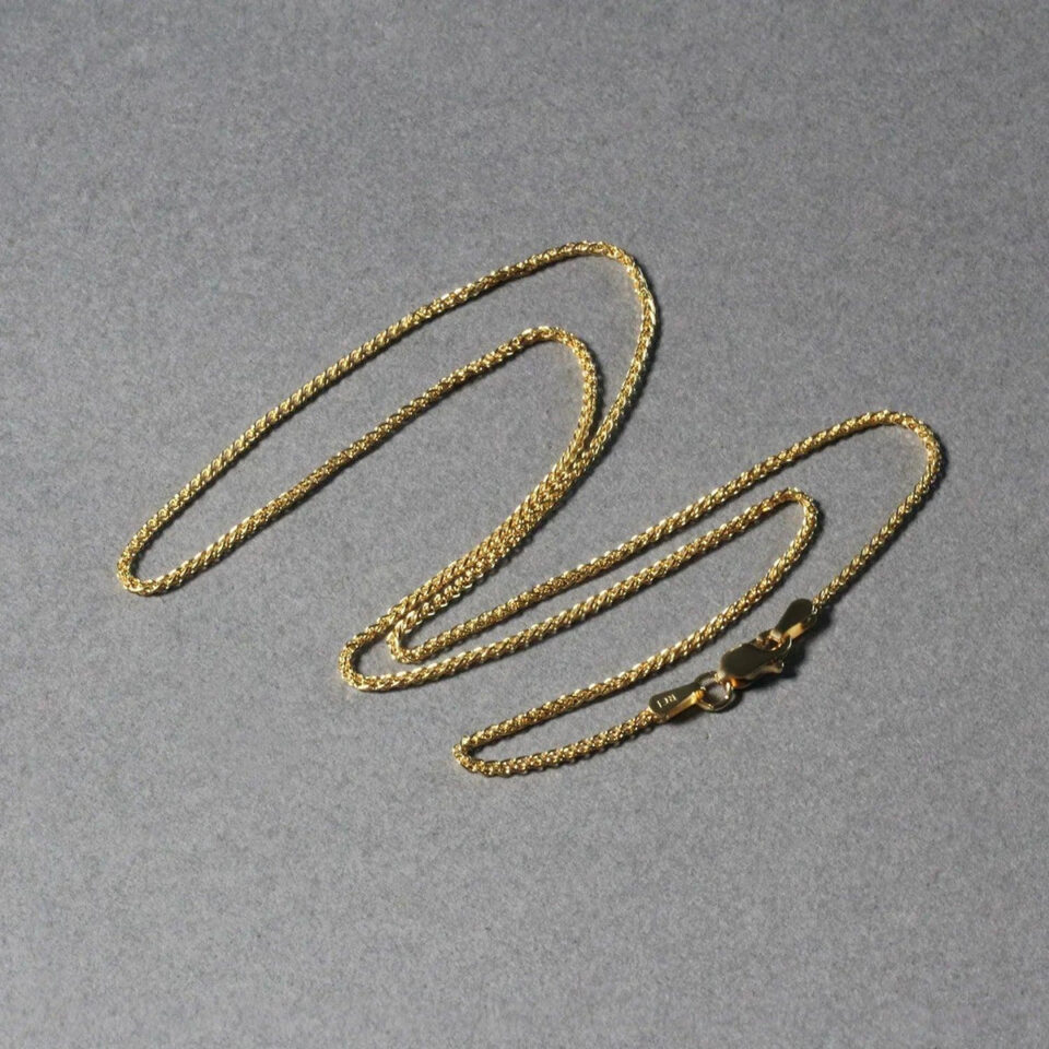 1.20mm wheat round chain in solid 14K yellow gold, view 5