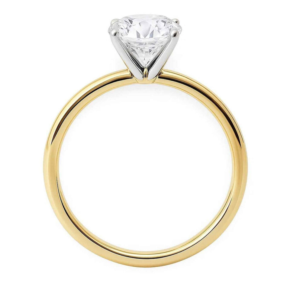 3 ct tw lab-grown diamond solitaire round ring in solid 14K yellow gold, engagement ring, view 4