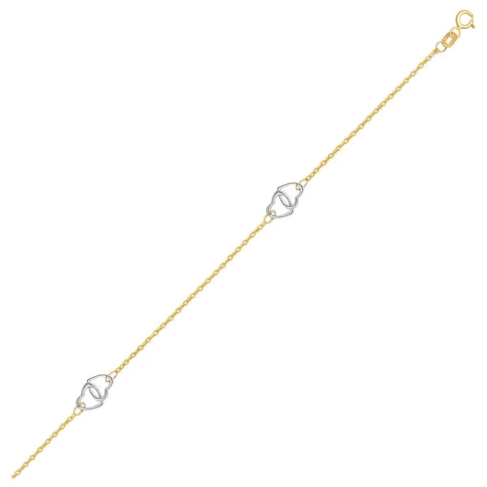 14K Two-Tone Gold Heart Anklet