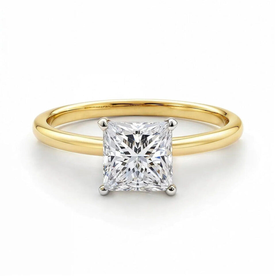 14K Yellow Gold Princess Lab-Grown Diamond Ring
