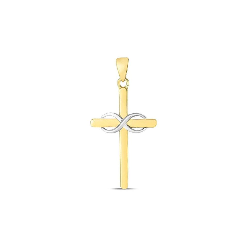 14K Two-Tone Gold Cross Pendant High