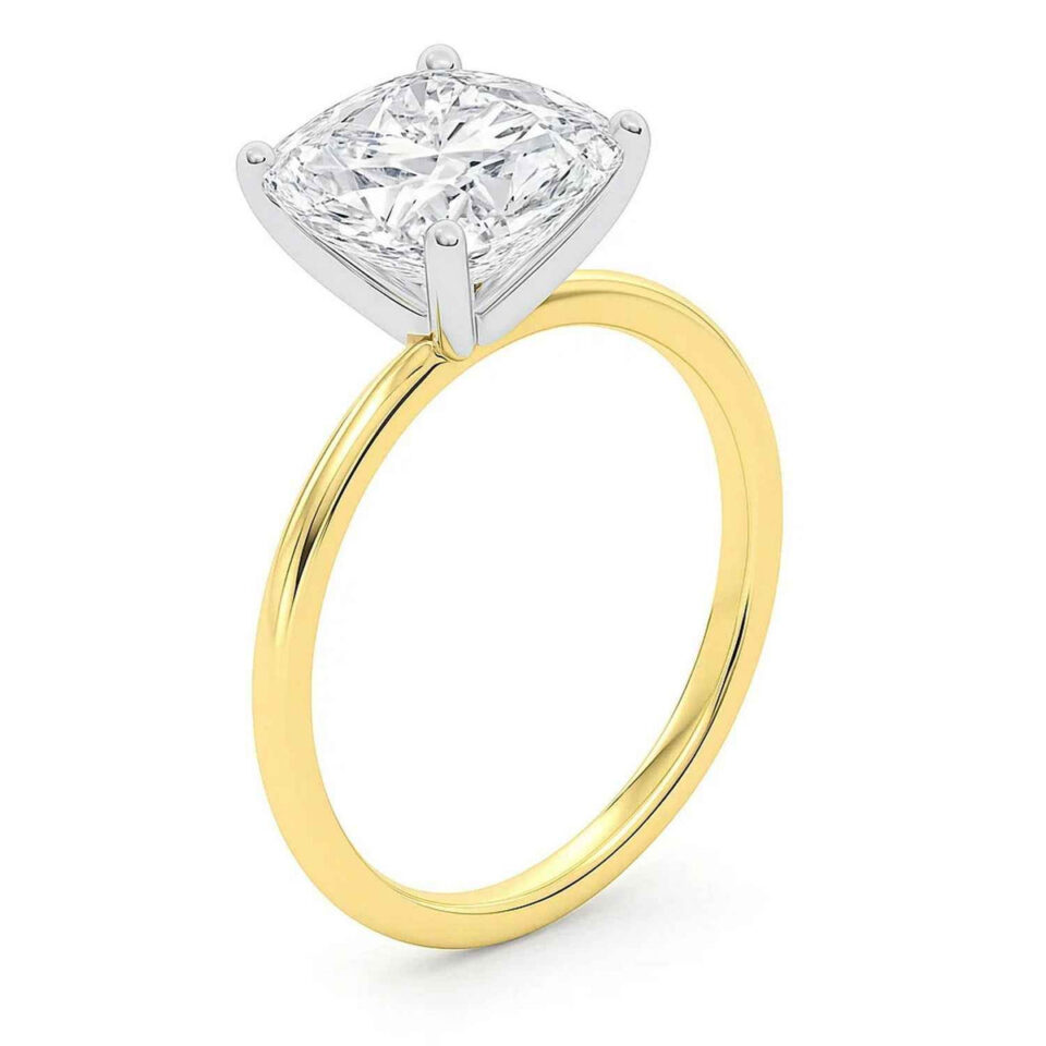 5 ct tw lab-grown diamond solitaire cushion ring in solid 10K yellow gold, engagement ring, view 3